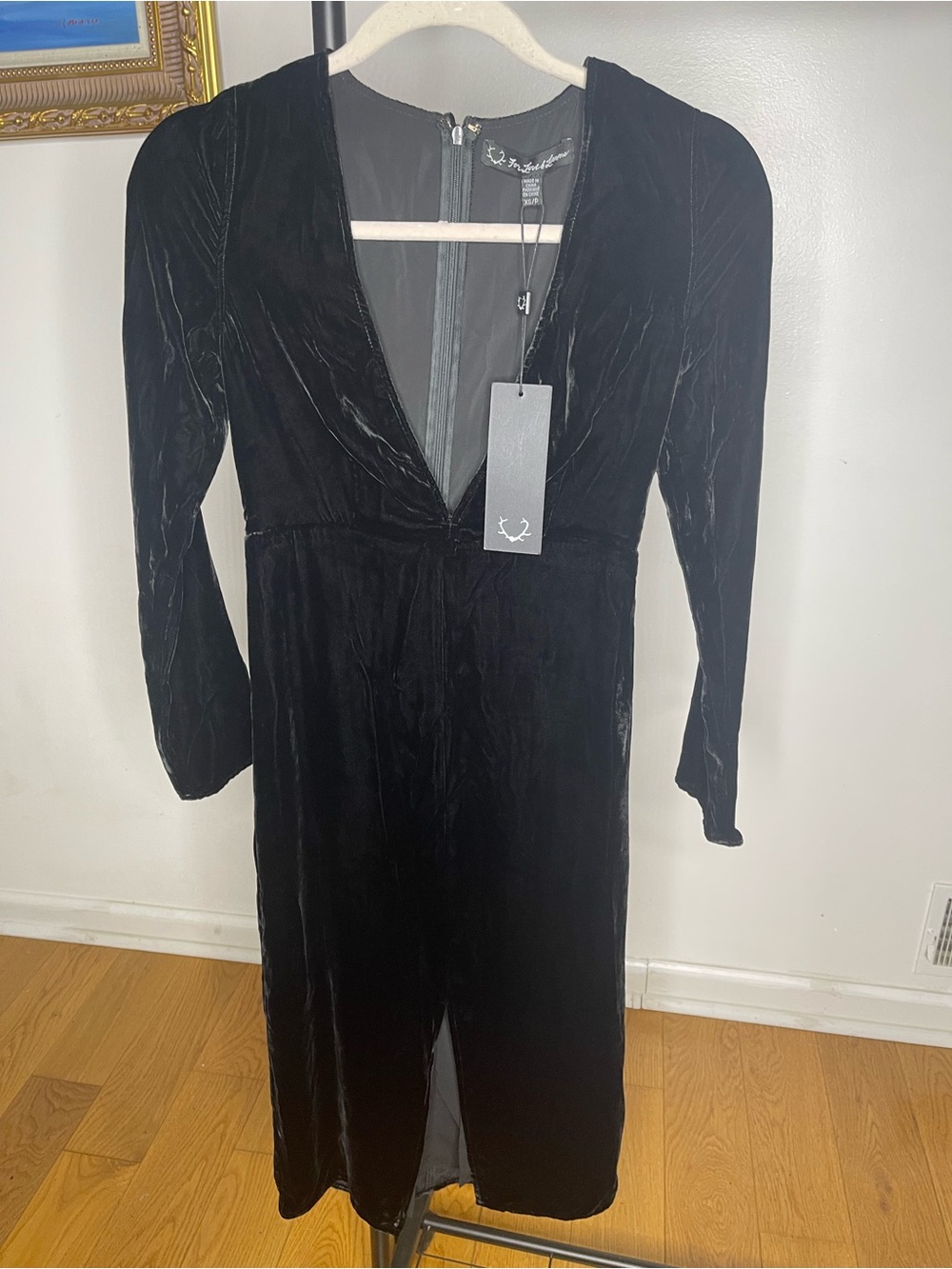 Black Velvet Deep V Midi Dress